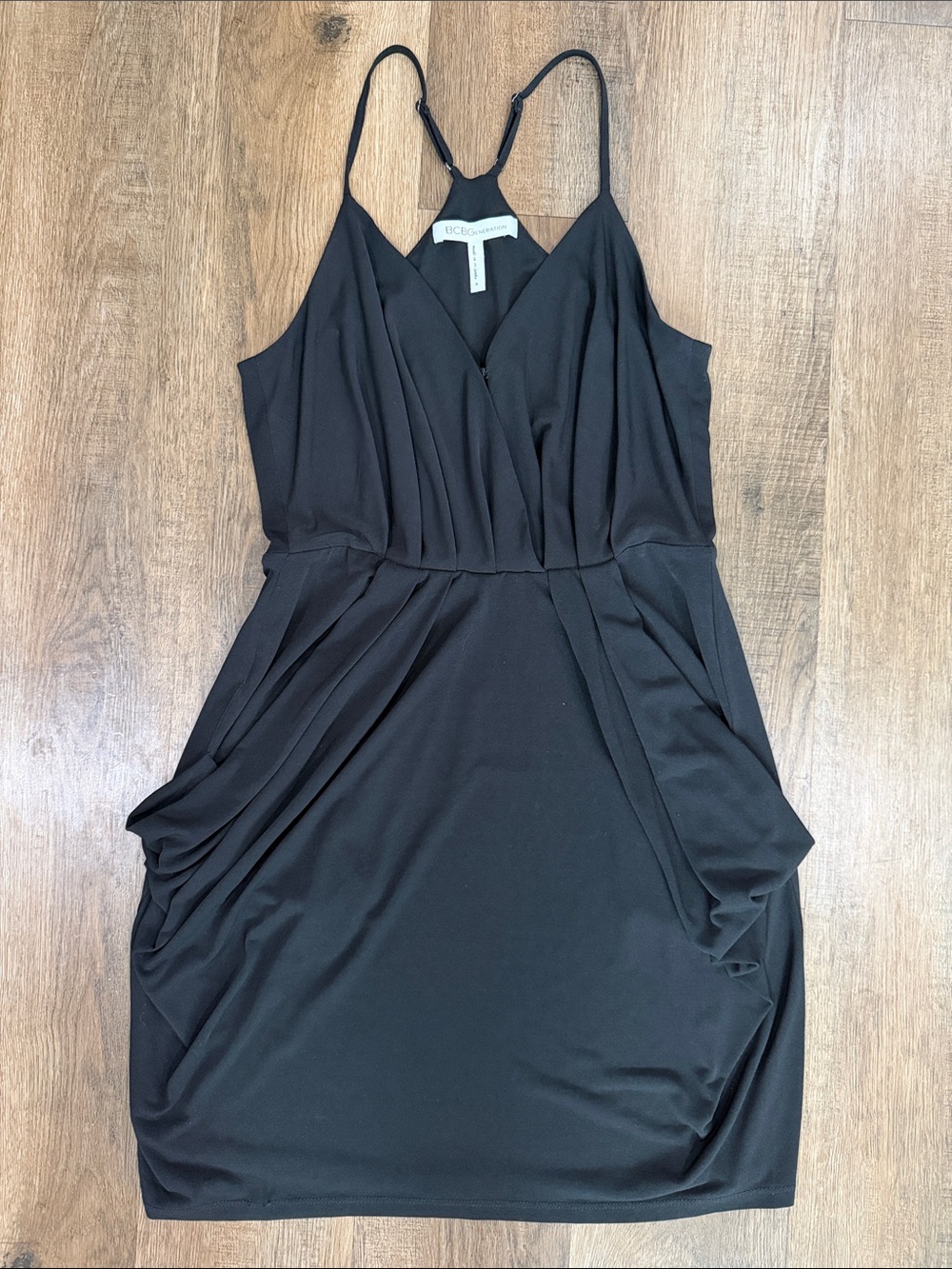 BCBGeneration Black Ruched Draped Cocktail Dress Size Small